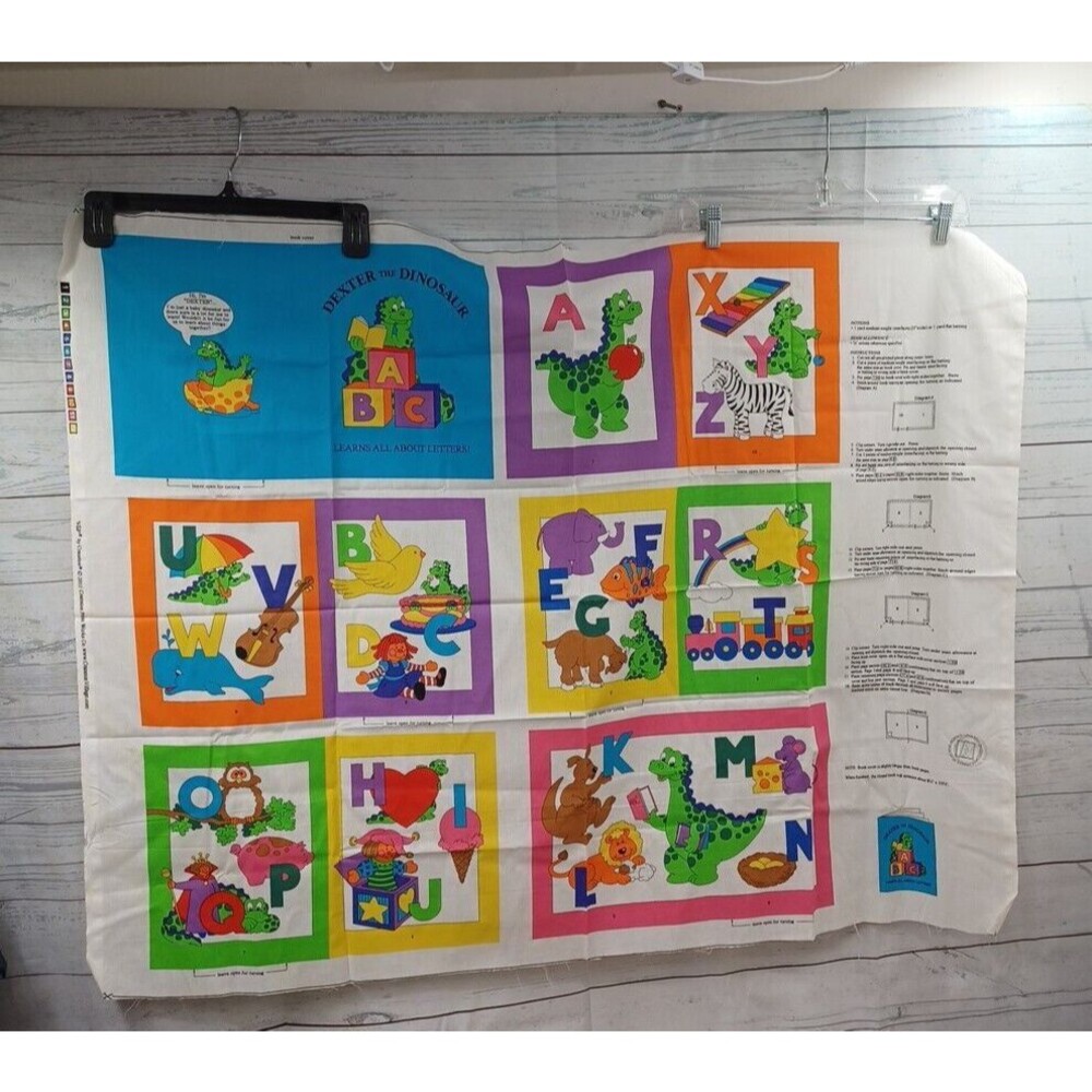 Dexter the Dinosaur Learning Letters ABC's Cotton Fabric Book Craft Panel